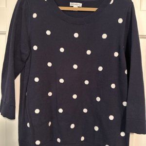 Croft and Barrow Size XL Navy with White Circles 3/4 Sleeve Never Worn